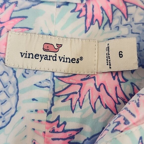 Vineyard Vines Pineapple Printed Blouse, Button Front Rolled Sleeves, 6 - Picture 7 of 11